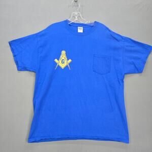 Masonic Mason Printed Blue Shirt Classic Short Sleeve Tee Crew Neck Mens Size XL